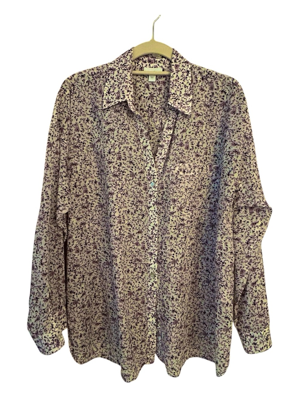 J.Jill Purple Cotton Floral Print Long Sleeve Button Up Blouse